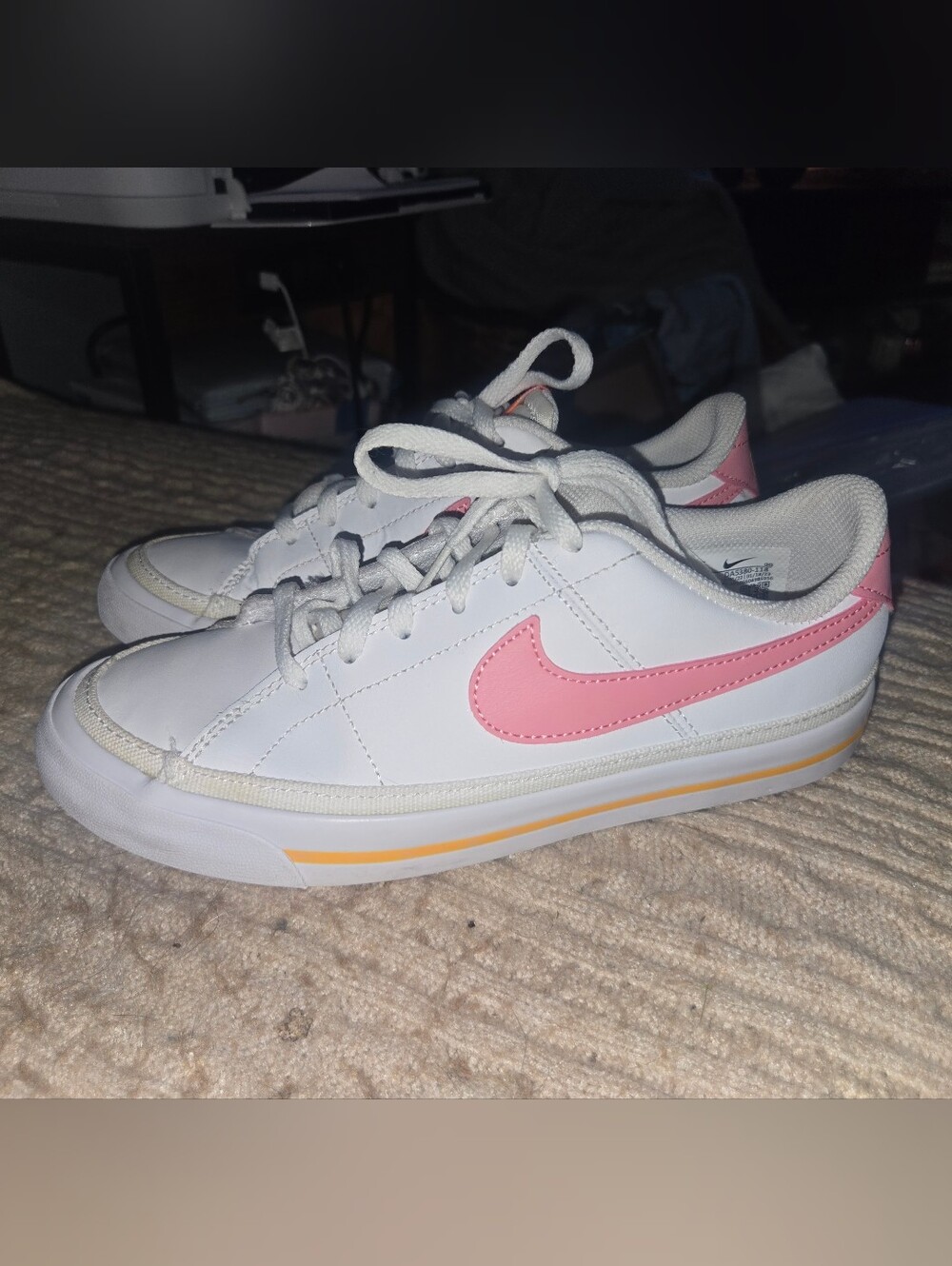 Nike Youth White Sneakers with Pink Swoosh
